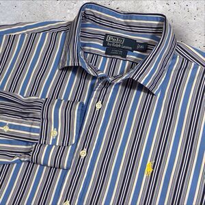 Polo Ralph Lauren Button Shirt Stanton Classic Fit Mens XL Blue Striped Cotton
